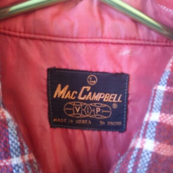 VTG Mac Campbell VIP Red Plaid Flannel Wool Shirt Men Size Large Button Down - Picture 7 of 7
